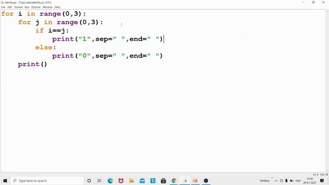 print identity matrix in python смотреть онлайн