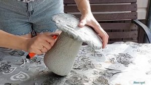 Гриб из цемента и колготок своими руками для сада и дачи! Поделки из цемента.
