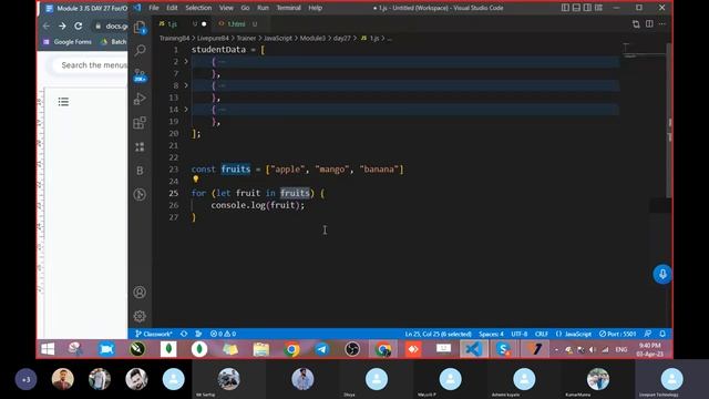 Day 26 and 27 Module 3 JS Array forEach, For/Of and For/In  in Hindi 03 April 2023