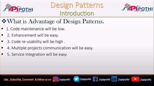 1. Design Patterns : Introduction of  Design Patterns  || APIPOTHI || Design Patterns