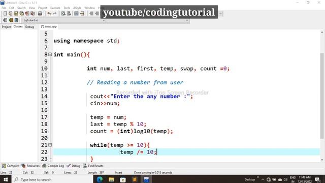 Write C++ program to swap first and last digit of a number #cppprogramming