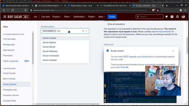ScriptRunner for Jira Cloud - Listener based on version created and released