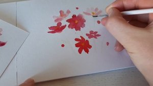 Акварель для начинающих. Как нарисовать летние цветы космеи