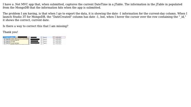 Databases: MongoDB date mismatch