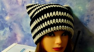 Шапка с ушками за два часа крючком. Шапочка для начинающих.