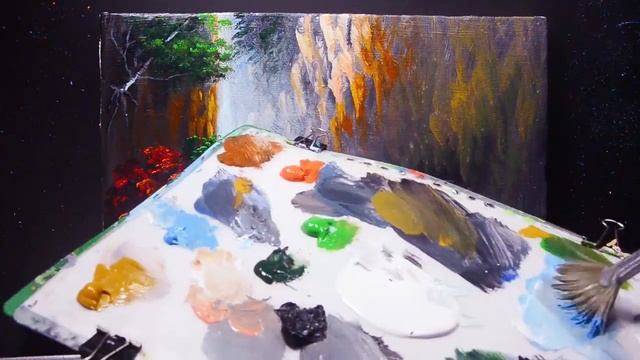 How to paint Water falls and Autumn Trees | Acrylic painting for beginners | Full painting tutorial смотреть онлайн