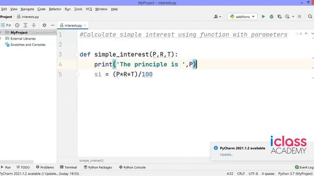 Calculate Simple Interest using Argument Function with parameter