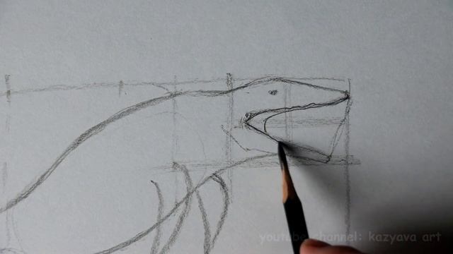 Как нарисовать динозавра МОЗАЗАВРА карандашом. Поэтапный мастер-класс без линейки.