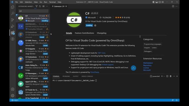 Install VSCode and run C# Hello World