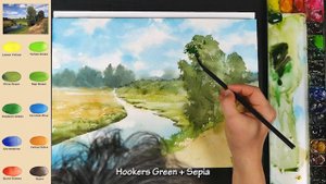 Without Sketch Landscape Watercolor - Riverside View (color name view, watercolor material)NAMIL AR