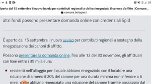 বোনাস contributi regionali  il canone d'affitto, fino a 30/11/2021 Bologna,