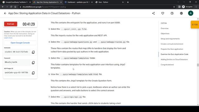 App Dev Storing Application Data in Cloud Datastore Python Qwiklab