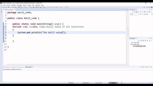 Print ASCII value of all characters in java