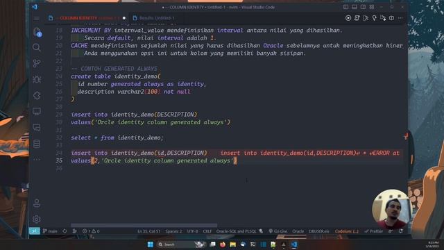 ORACLE DATABASE TUTORIAL #50 COLUMN IDENTITY