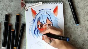 Девочка-кошка. Пошаговое рисование маркерами