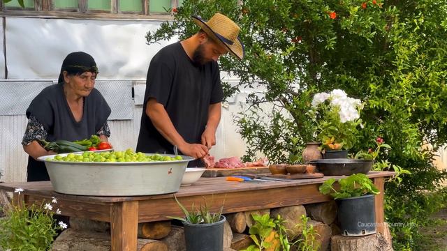 CAUCASIAN OLD GRANDMA HARVESTING CHERRY PLUM AND MAKING PICKLE | LAMB'S SAJ RECIPE | COUNTRY LIFE