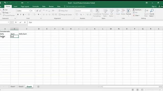 Conctenate Formula in Excel 2016