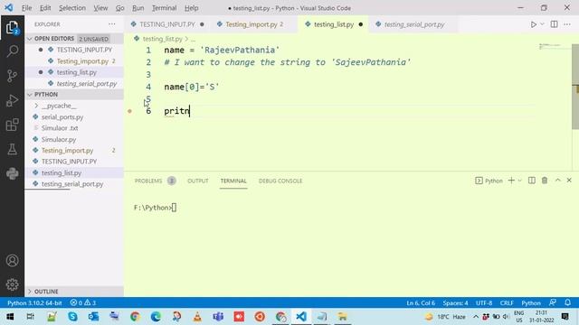 How to change string item python | String item assignment | String Immutable | list Mutable