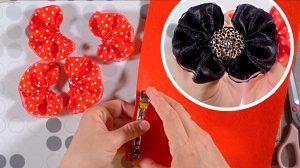 2 в 1 заколки автомат "Красное и черное"  канзаши diy kanzashi