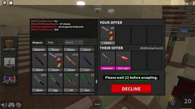 Trading 67 clown guns for red luger and handsaw! (Murder Mystery 2) смотреть онлайн