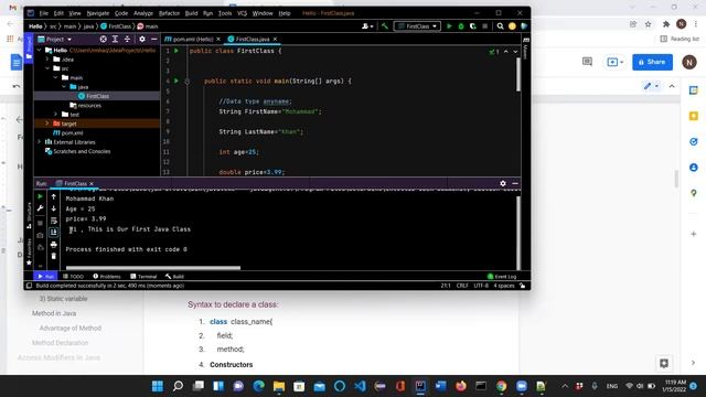 Java Class 1: Java  beginners tutorial. Class ,Methods, Datatype, Variable Bangla Language