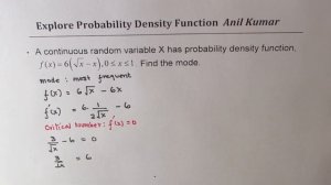 How to Find Mode from the Probability Density Function 6(sqrt x - x)