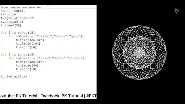Python Turtle - Draw Circle Flower Design in Python Turtle Graphics | 3d Design By #BKTutorial