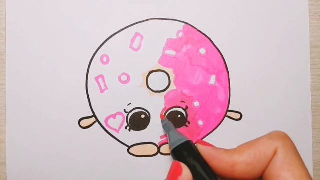 Как нарисовать милый пончик Shopkins//How To Draw A Cute Shopkins Doughnut