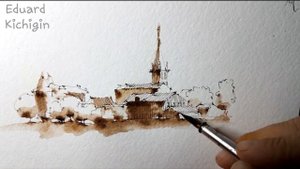 Скетчбук. Как нарисовать простой пейзаж пером и тушью. Скетчинг. Урок рисования. Эдуард Кичигин