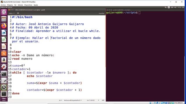 Vídeo 14. Ejemplo de bucle While en Shell Script de Linux. Cálculo del factorial de un número. смотреть онлайн