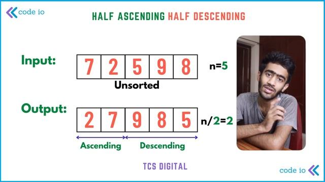TCS - Infosys Coding Questions | 2 in 1 | Half Asc. Half Des. + Swap without temp | Tamil | code io