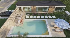 1 этажный загородный дом с внутренним двориком, джапанди, флэтхаус (квартира-дом) с плоской кровлей