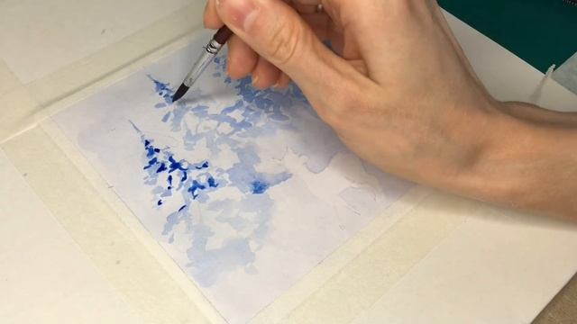 Новогодняя открытка акварелью: Олень в заснеженном лесу/Christmas Watercolor/Deer in a Snowy Forest