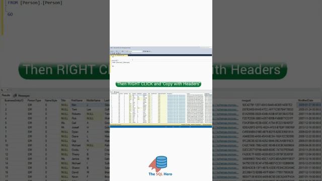 Copy headers in SQL SERVER MANAGEMENT STUDIO #SQL #database #sqlserver #dba #data #database