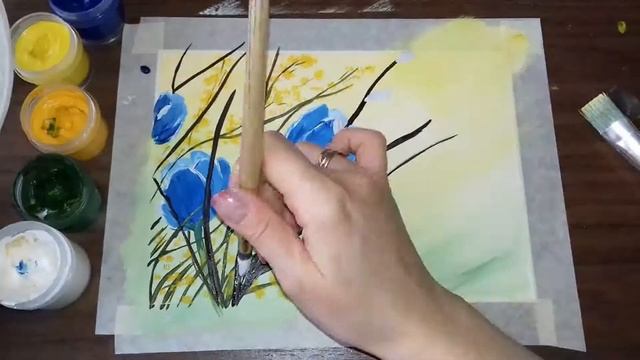 Рисуем цветочную открытку с вербой. Часть 1. смотреть онлайн