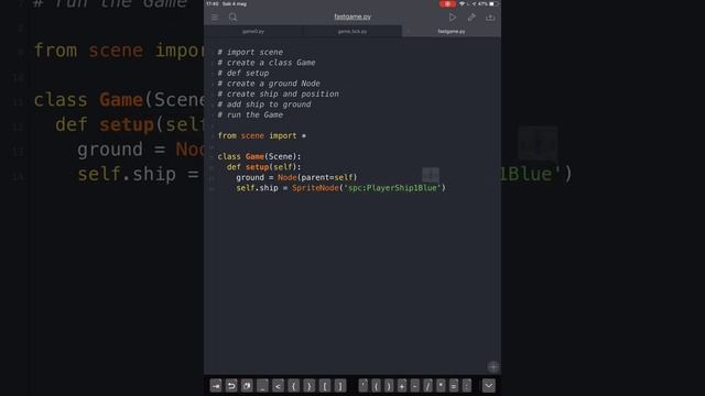 Pythonista game faster (on ipad) 1 : create a SHIP