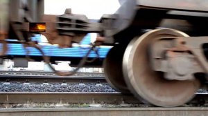 Пассажирский и электропоезд на фоне грузового поезда.