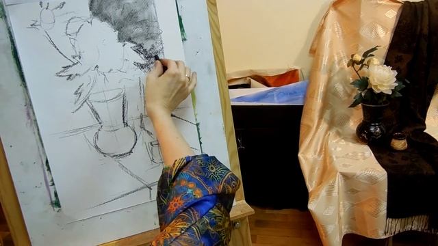 Углём рисуем вазу с цветком Екатерина Крюкова смотреть онлайн