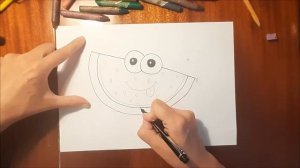 Как нарисовать арбуз с глазками. Картинка раскраска.