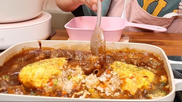 ???요리먹방-고기폭탄오므라이스+참치김치찌개? 대왕용가리와 화요블루베리주는 덤?OMLETRICE SPICY MUKBANG ASMR EATINGSHOW REALSOUND 요리 먹