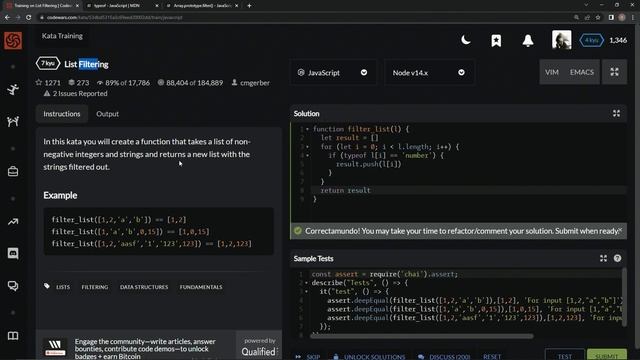 Codewars 7 kyu List Filtering Javascript