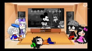 Mickey Mouse and his friends react to Suicide Mouse Fnf mod |mickey mouse x creepypasta x fnf|