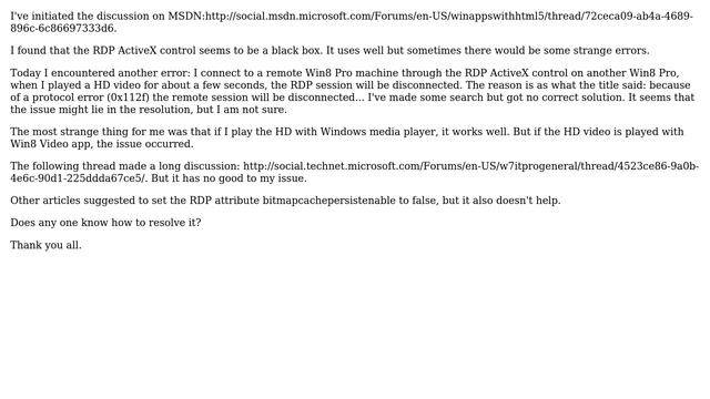 RDP session error: because of a protocol error (0x112f) the remote session will be disconnected