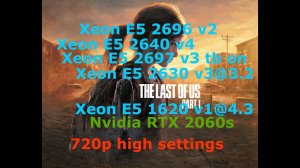 The Last of Us_Xeon 1620@4.3 vs Xeon 2696v2 vs Xeon 2697v3 vs Xeon 2630v3 vs Xeon 2640v4  +RTX 2060s