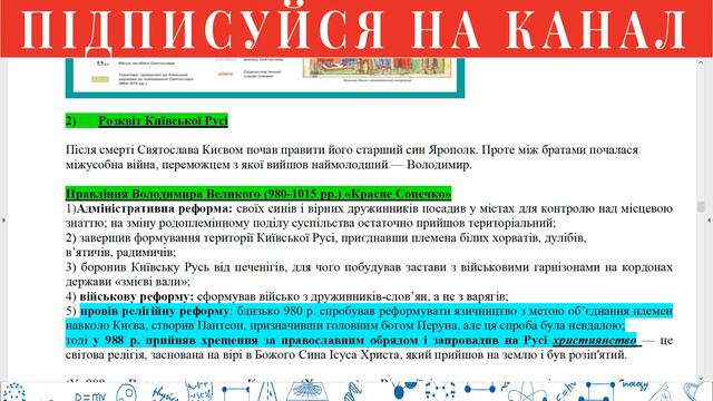 Конспект "Київська держава (Київська Русь)" історія України ЗНО 2020