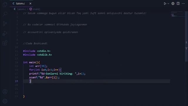 C Dasturlash tilida If va else orqali TOQ va JUFT sonlarni topamiz! смотреть онлайн