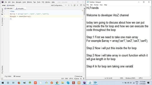 How to use for loop with array in php