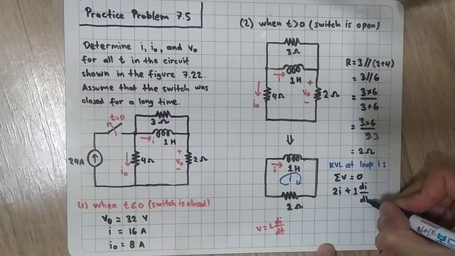 Practice Problem 7.5 Fundamental of Electric Circuits (Sadiku) 5th Ed - RL Circuit Analysis