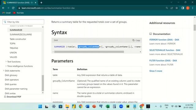 SUMMARIZE Function (DAX) in Tamil