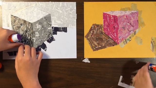 How kids learn draw and collage a cube - Tearing art. смотреть онлайн